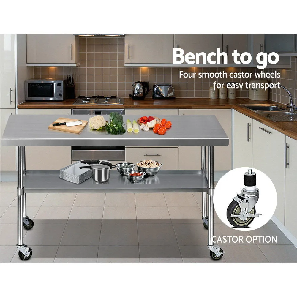 1829x762mm Commercial Stainless Steel Kitchen Bench with 4pcs Castor Wheels