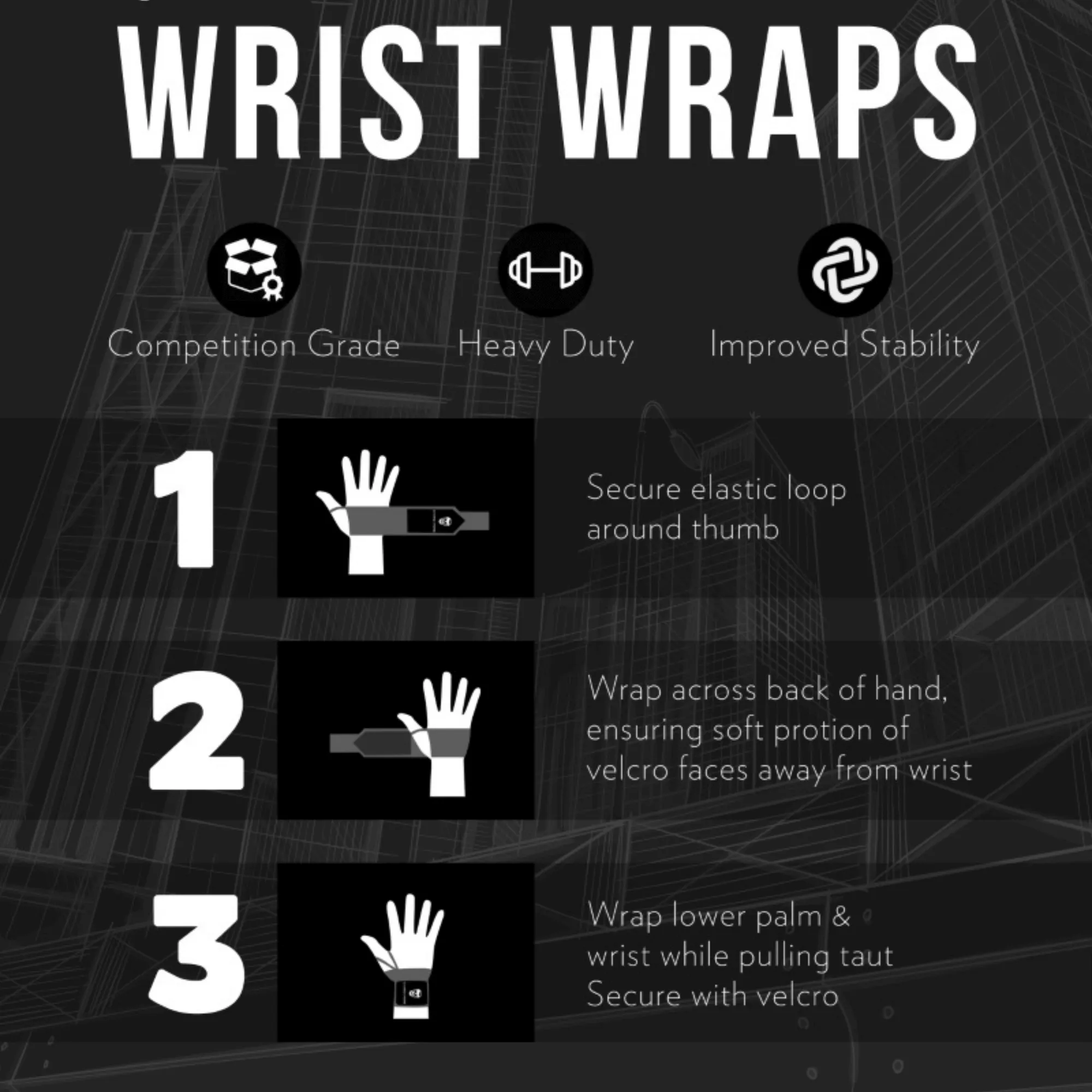 18" Wrist Wraps - Black/Black