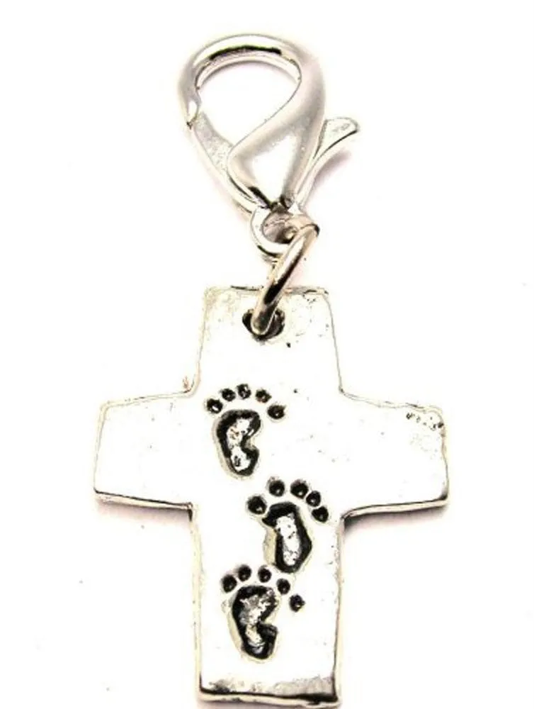 Jesus Footprints On A Cross Zipper Pull