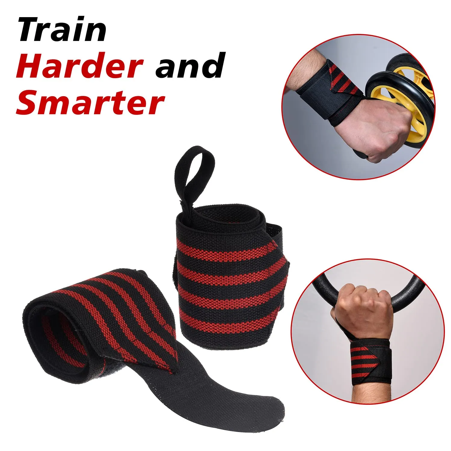 Kuber Industries Wrist Brace with Thumb Loop | Wrist Supporter for Gym | Nylon Wrist Wrap Band Strap for Men and Women | Pain Relief Band | 1 Piece | Red & Black