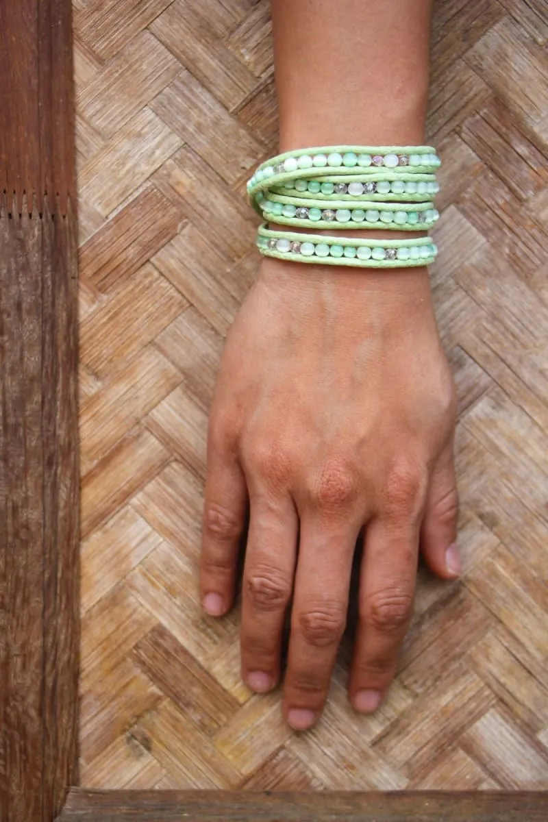 Milky Green Cats Eyes Wrap Bracelet