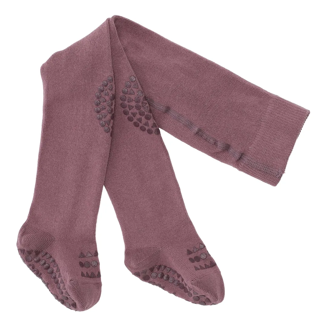 Non-slip crawling tights with grip for babies and toddlers - organic cotton - Misty Plum