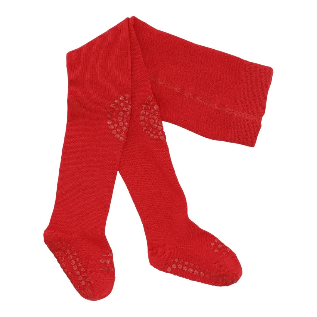 Non-slip crawling tights with grip for babies and toddlers - organic cotton - Tango Red