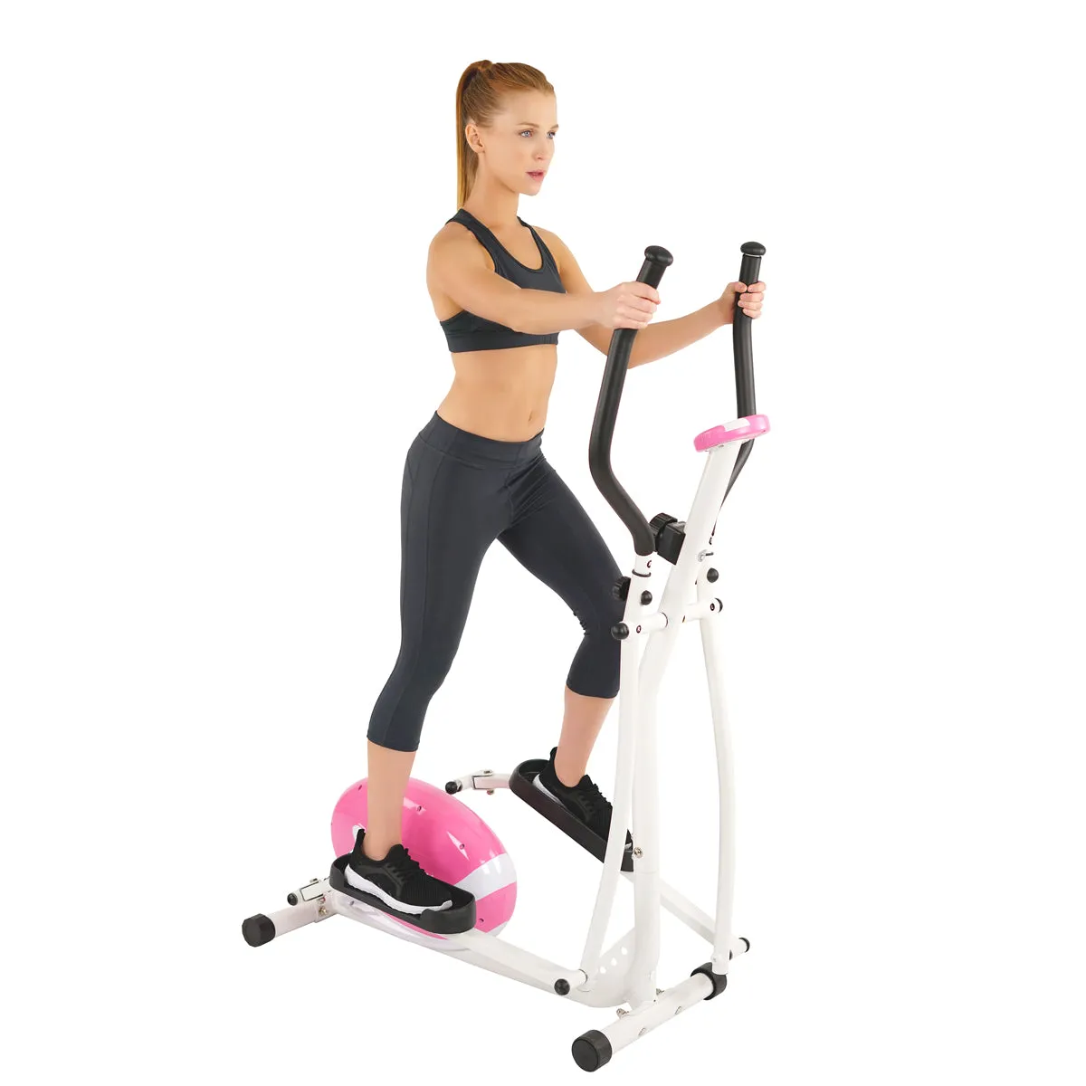 Pink Magnetic Elliptical Trainer Elliptical Machine w/ LCD Monitor