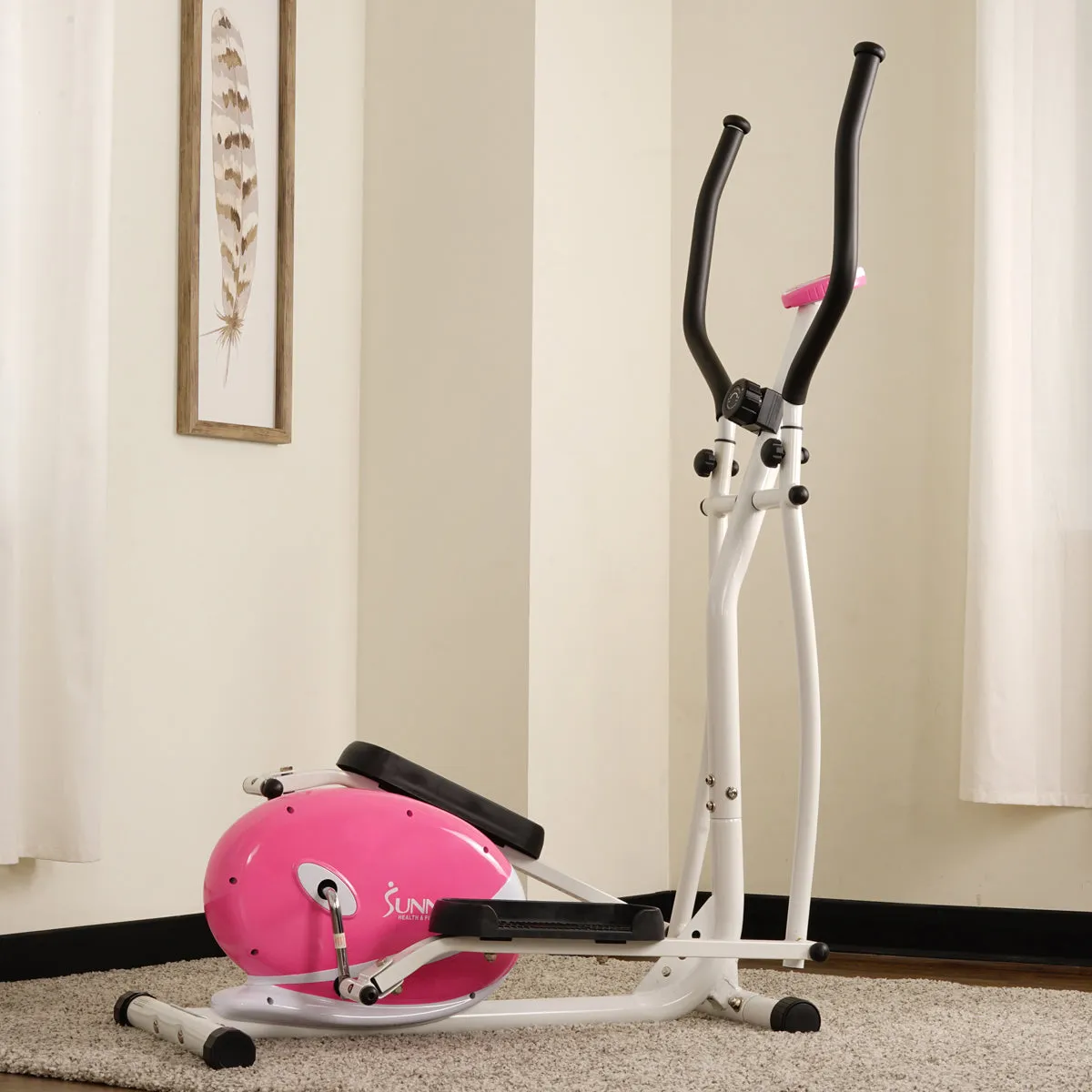 Pink Magnetic Elliptical Trainer Elliptical Machine w/ LCD Monitor