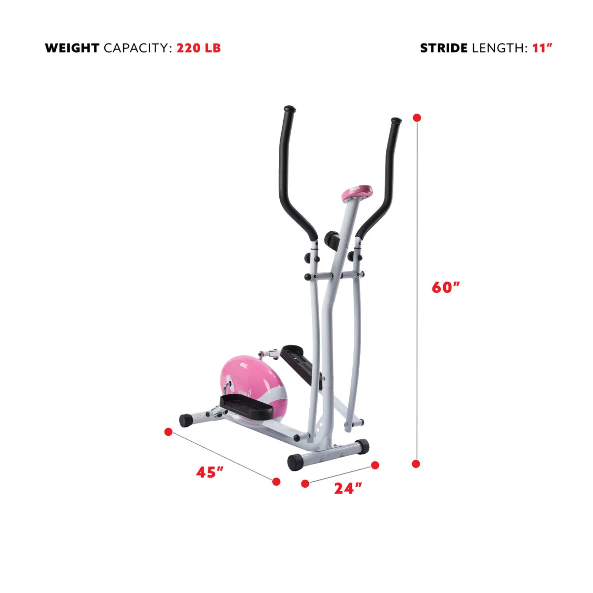 Pink Magnetic Elliptical Trainer Elliptical Machine w/ LCD Monitor