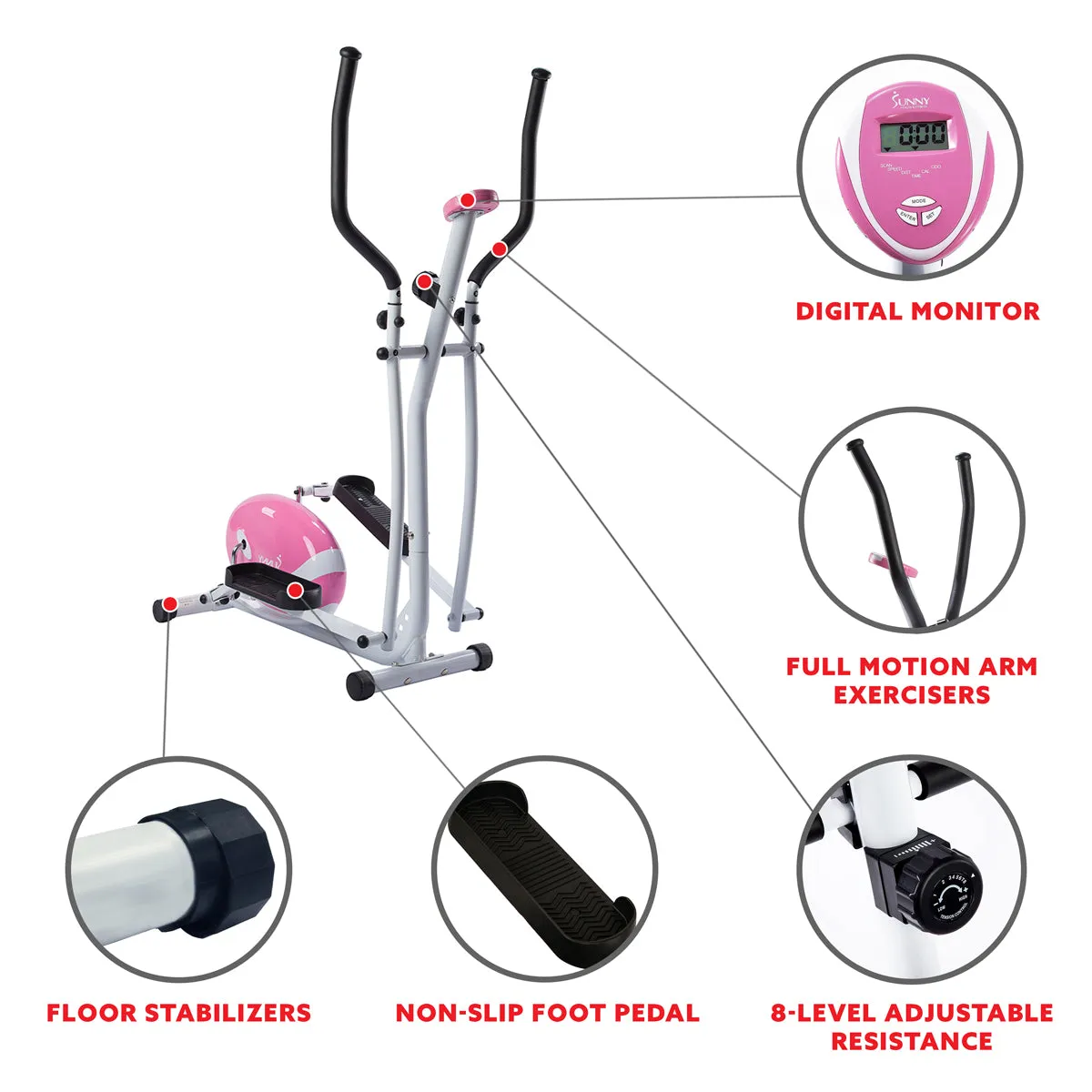 Pink Magnetic Elliptical Trainer Elliptical Machine w/ LCD Monitor