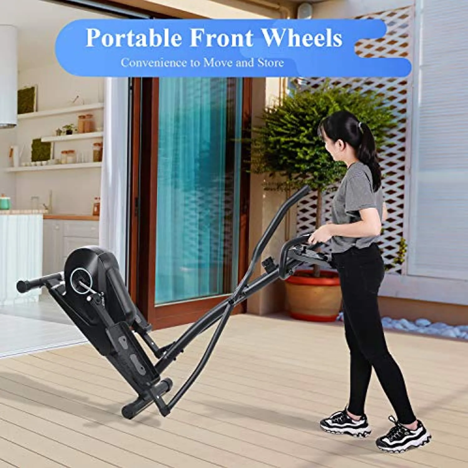 Portable Elliptical Exercise Machine Magnetic Elliptical Trainer with Flywheel & Extra-Large Pedal & LCD Monitor