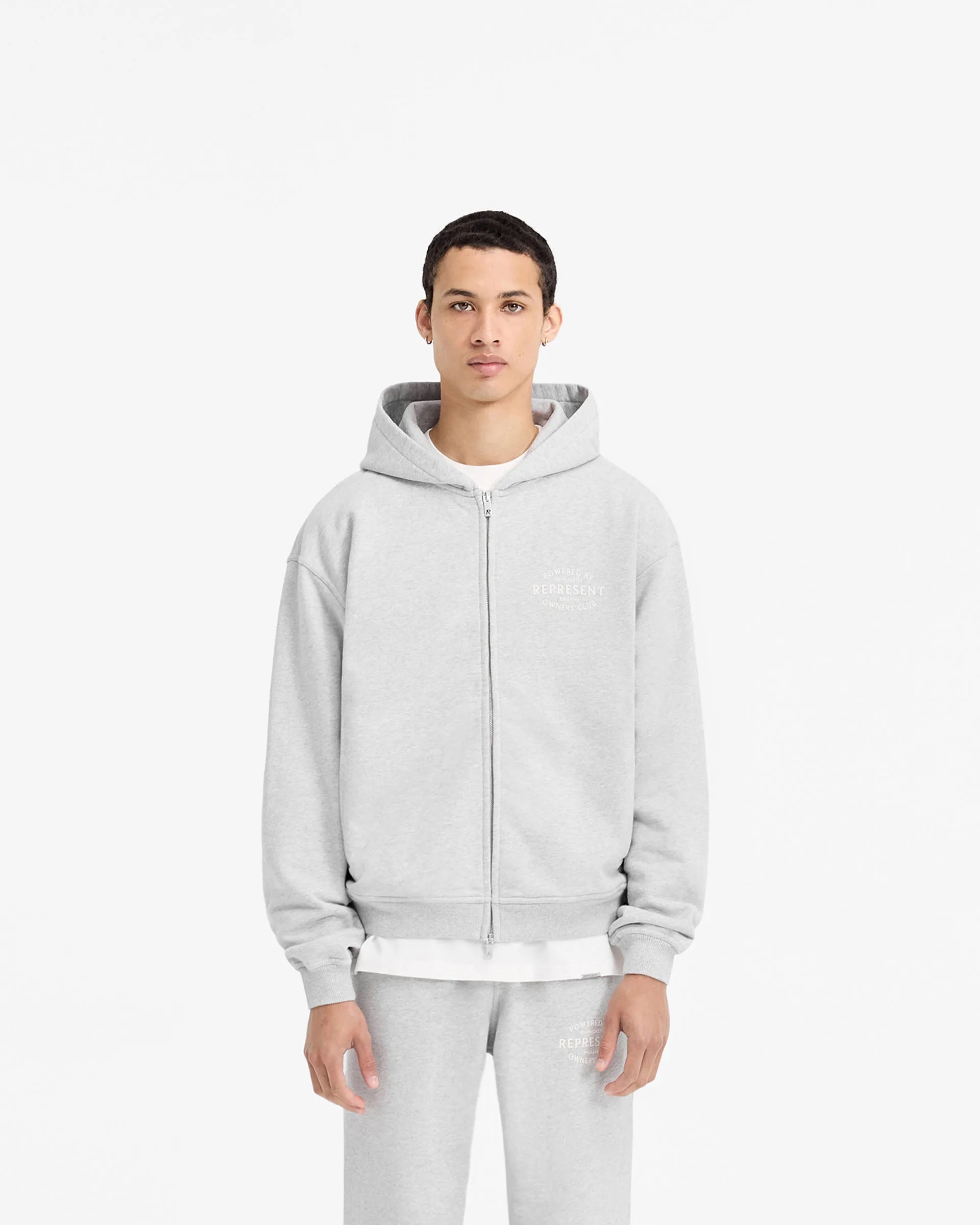 Represent Owners Club Stamp Zip Up Hoodie - Ash Grey