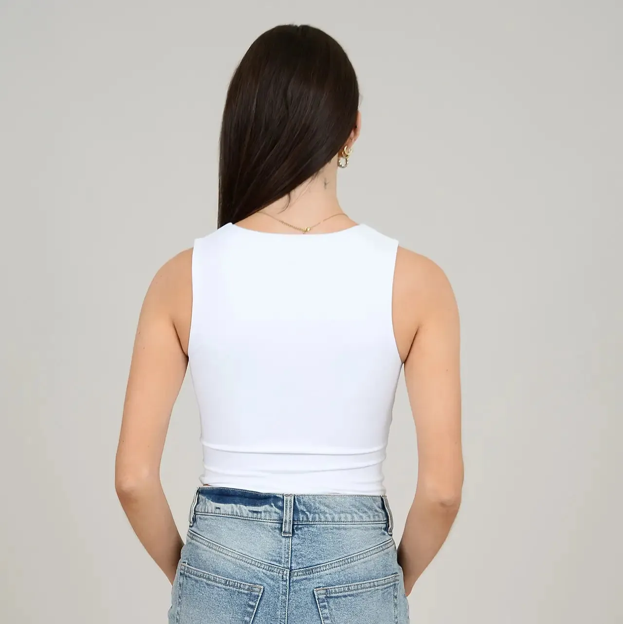 Roxanna Crew Neck Tank | White