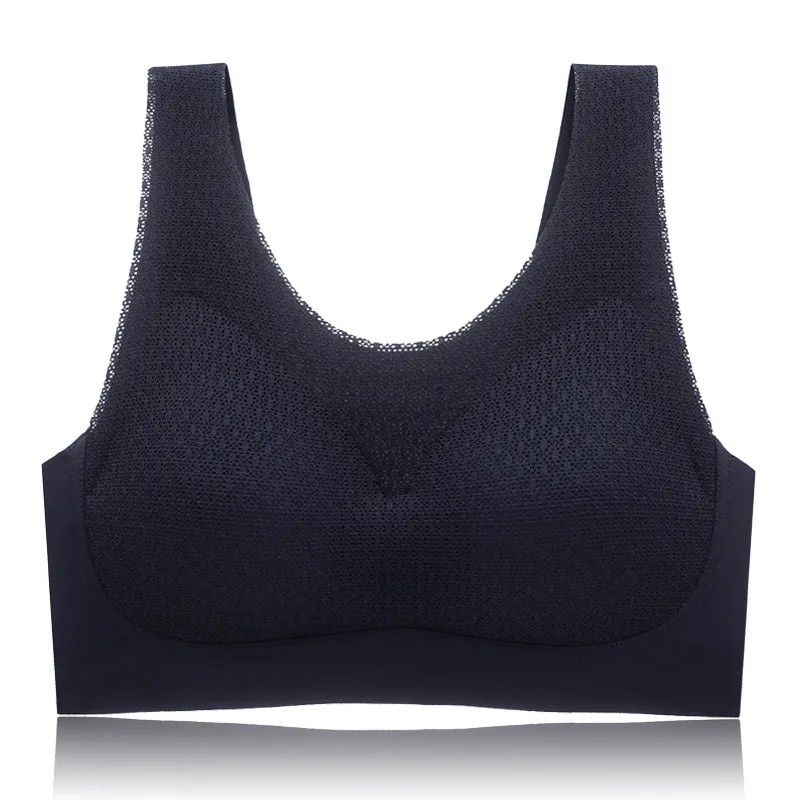 Sleeping ice silk latex underwear 200 pounds fat mm lace large size seamless sports vest sports women's bra