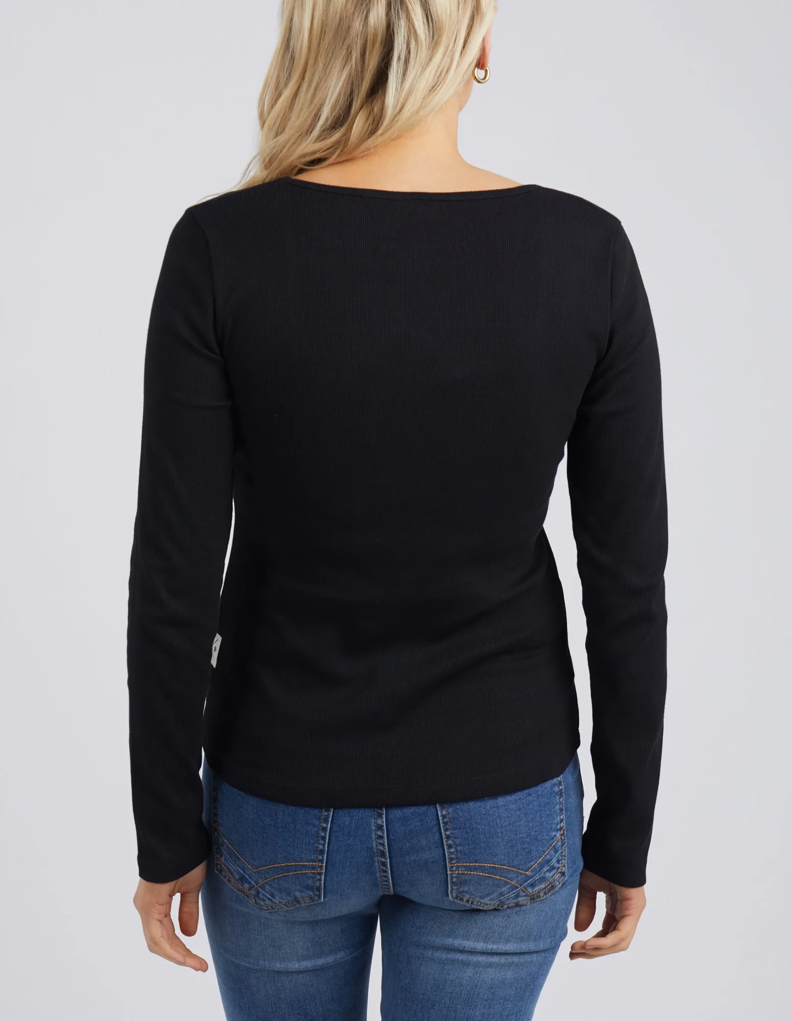 Square Neck Rib Long Sleeve Black