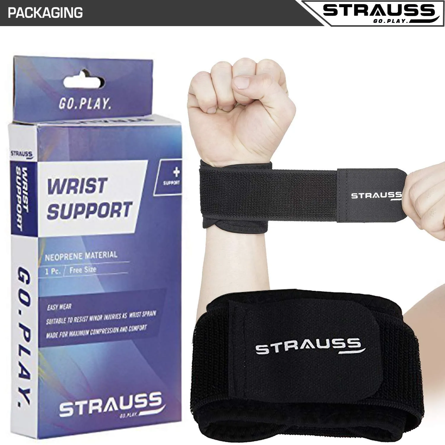 Strauss WL Cotton Gym Support, Pair (with Thumb Support) and Wrist Support, Free Size (Black)