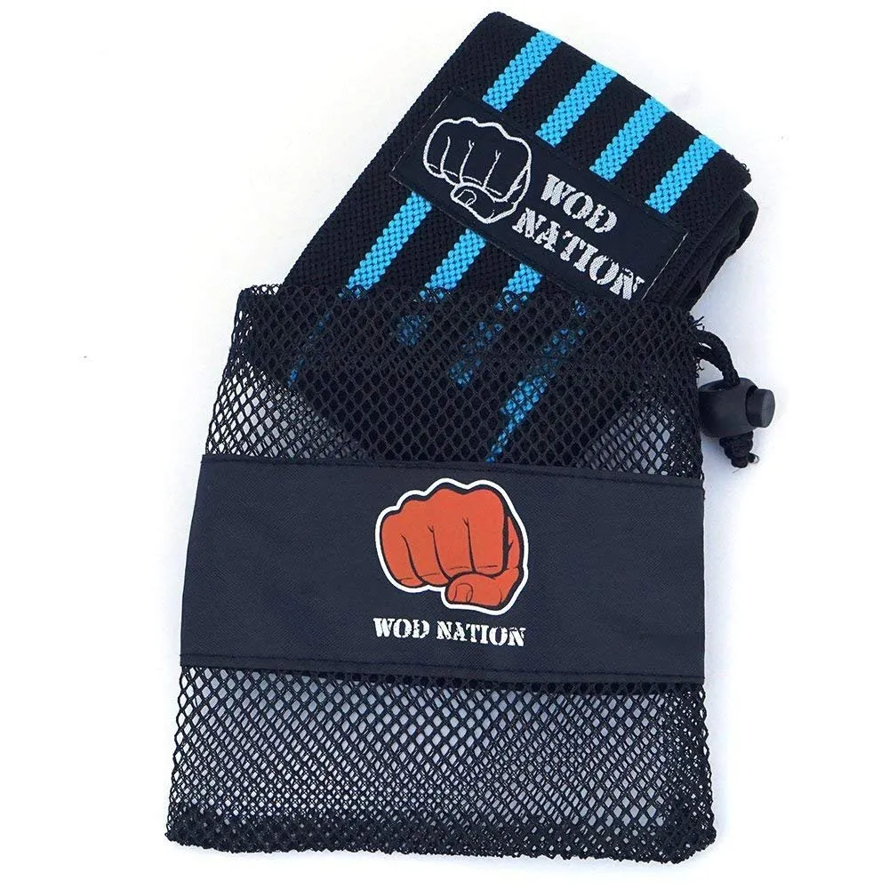 WOD Nation Wrist Wraps Weightlifting - Weight Lifting Wrist Wraps for Men & Women (12" or 18") (12 Inch - Black/Lt Blue)