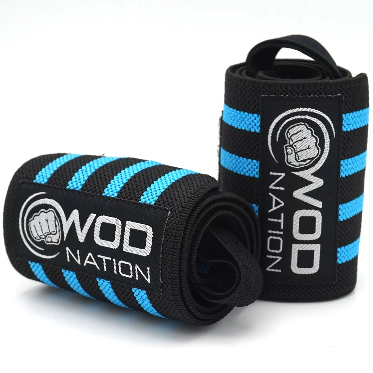 WOD Nation Wrist Wraps Weightlifting - Weight Lifting Wrist Wraps for Men & Women (12" or 18") (12 Inch - Black/Lt Blue)